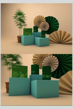 绿色方形铁盒茶叶包装样机