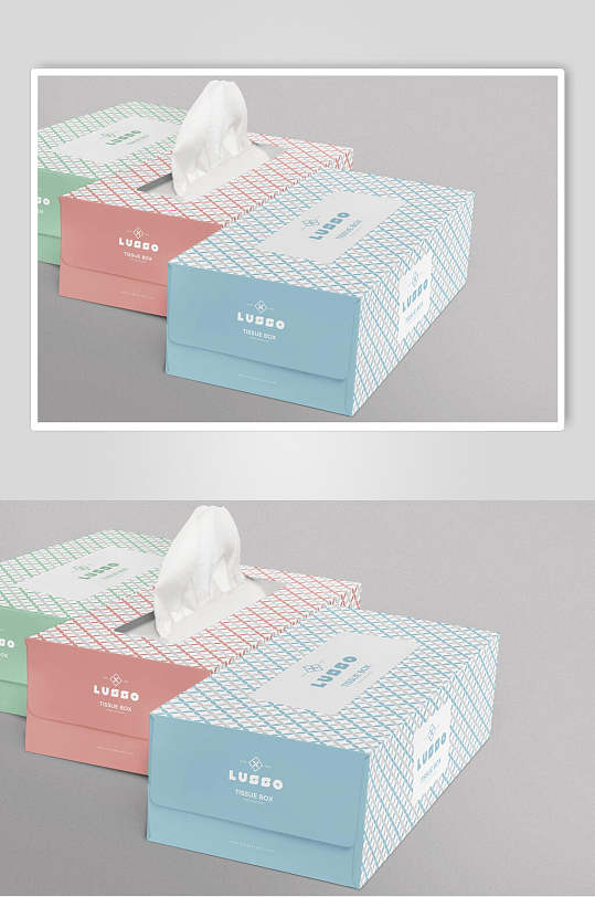 三色时尚唯美餐巾纸盒样机