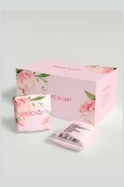 粉色树叶花朵月饼礼盒中秋节包装样机