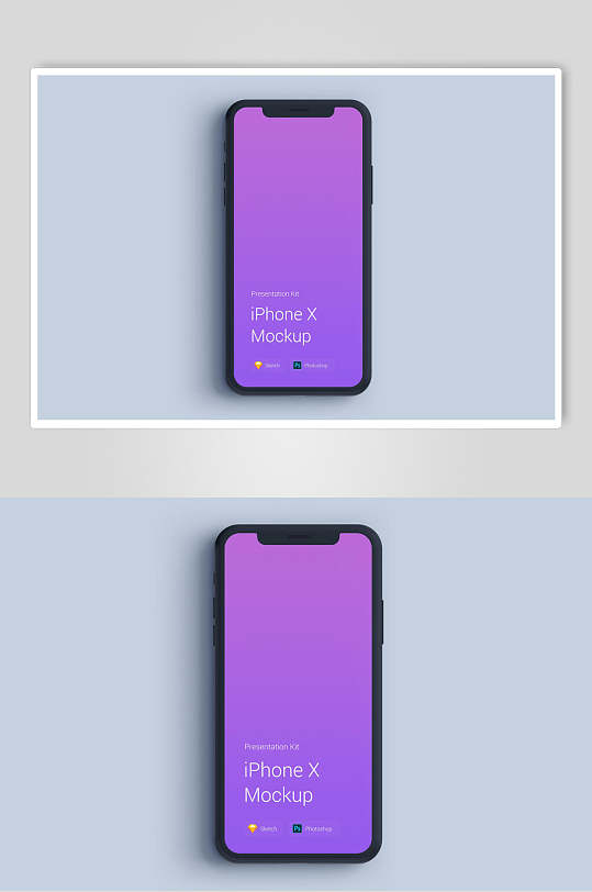 紫色iPhoneX智能手机贴图样机