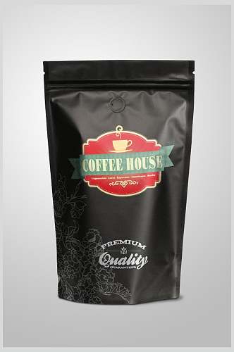 优雅咖啡系列咖啡豆黑色包装袋包装样机