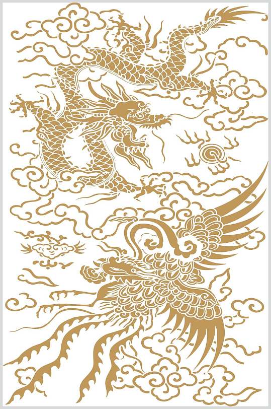 龙凤纹样素材画画漫画卡通