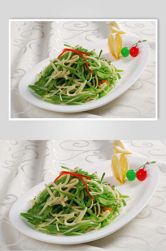 南瓜苗金针菇美食淮扬菜摄影图