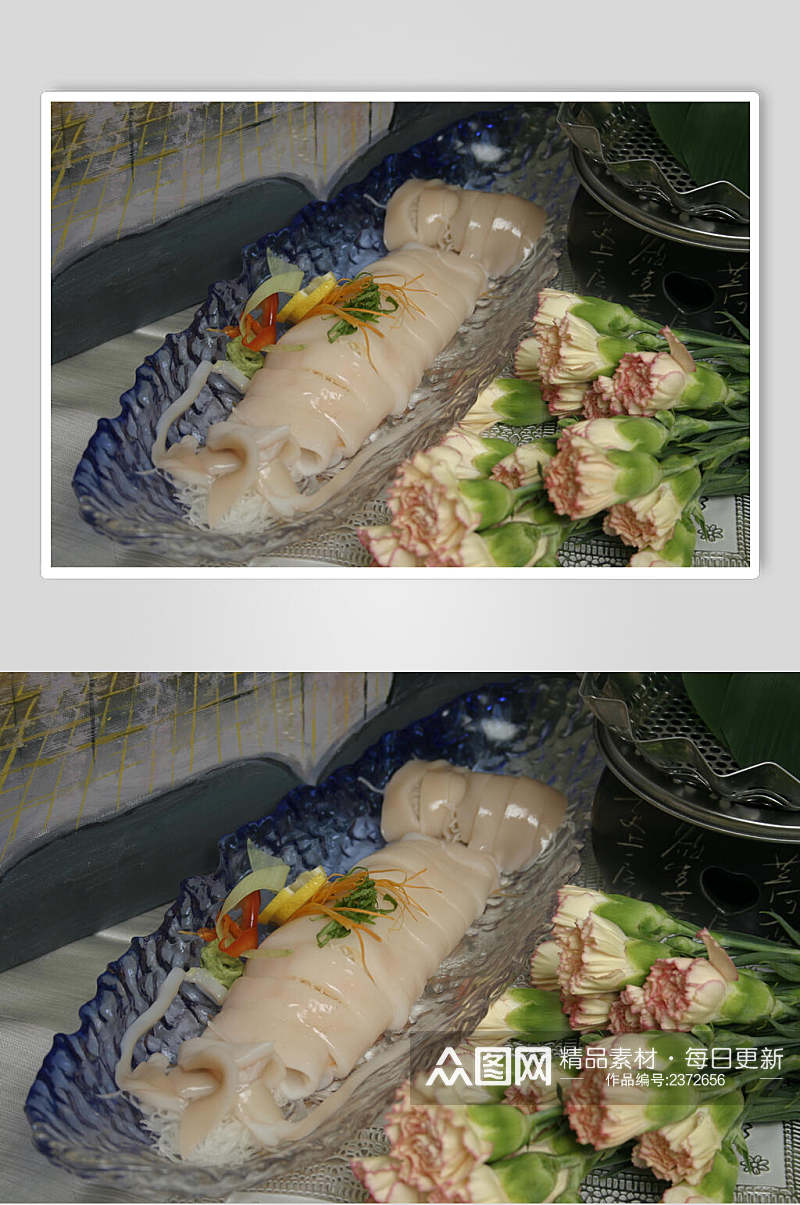 新鲜海鲜鱿鱼烧烤菜肴摄影图素材