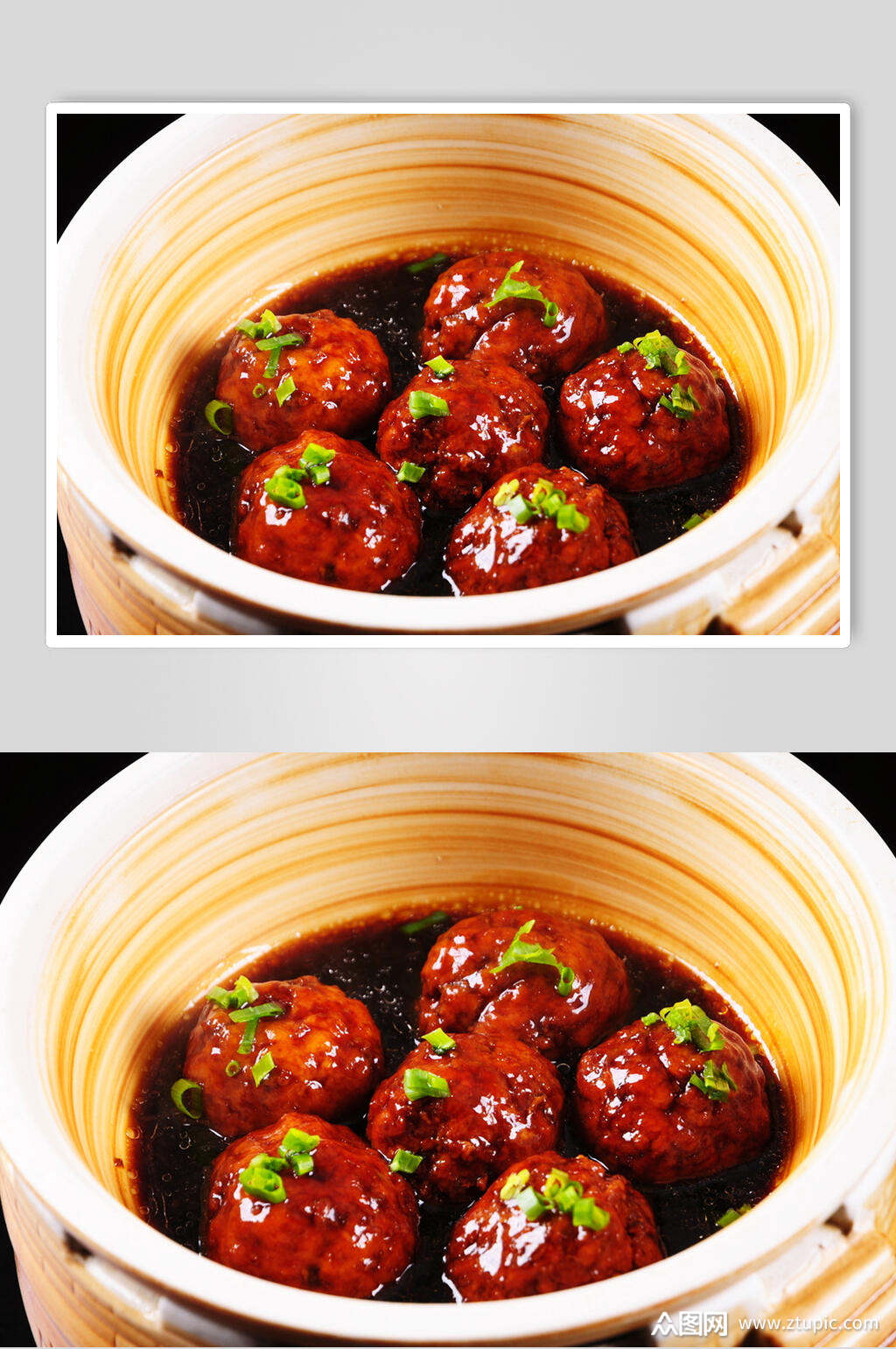 葱香红烧狮子头美食淮扬菜摄影图餐饮图片