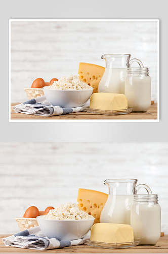 鸡蛋面包纯白新鲜牛奶摄影图