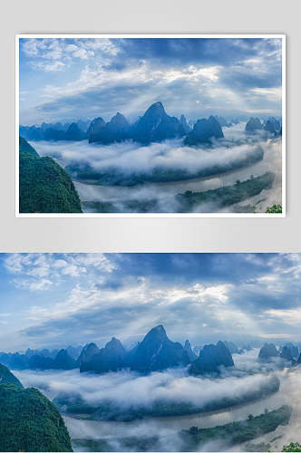 山峰河流云海图片