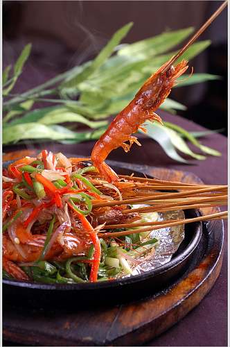 健康美味海鲜大虾烧烤菜肴摄影图