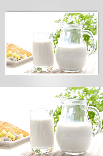 清新早餐纯白新鲜牛奶摄影图