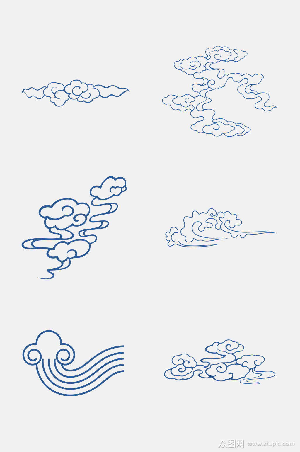 手绘蓝色中国风云朵免抠元素