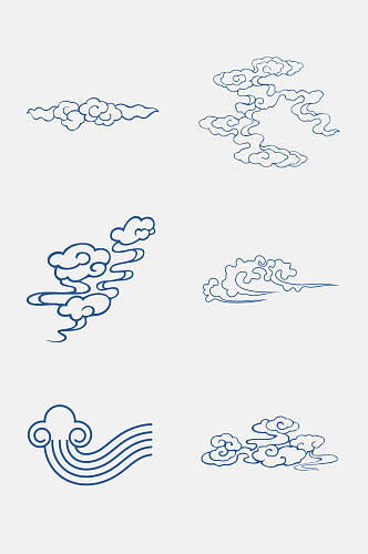 手绘蓝色中国风云朵免抠元素