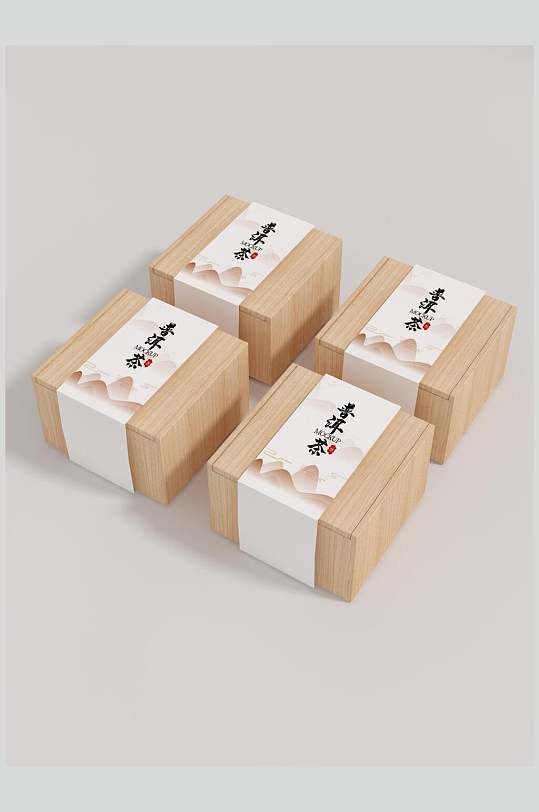 方形原木色木盒茶叶包装样机
