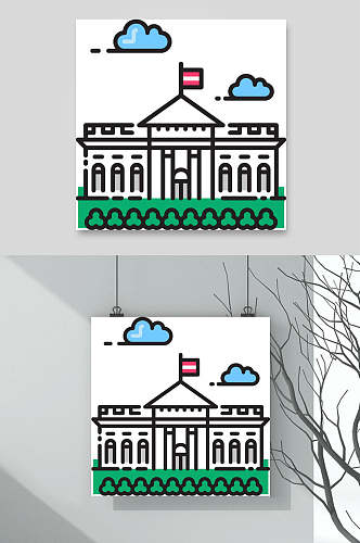 白宫手绘地标城市建筑元素