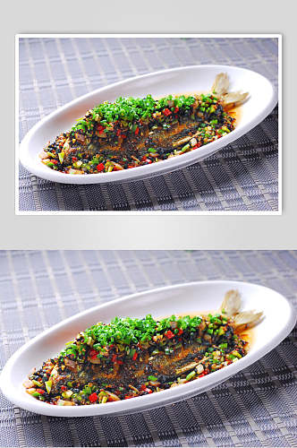 葱香烤鱼烧烤菜肴摄影图