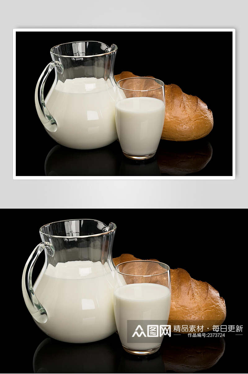 美味面包早餐纯白新鲜牛奶摄影图素材