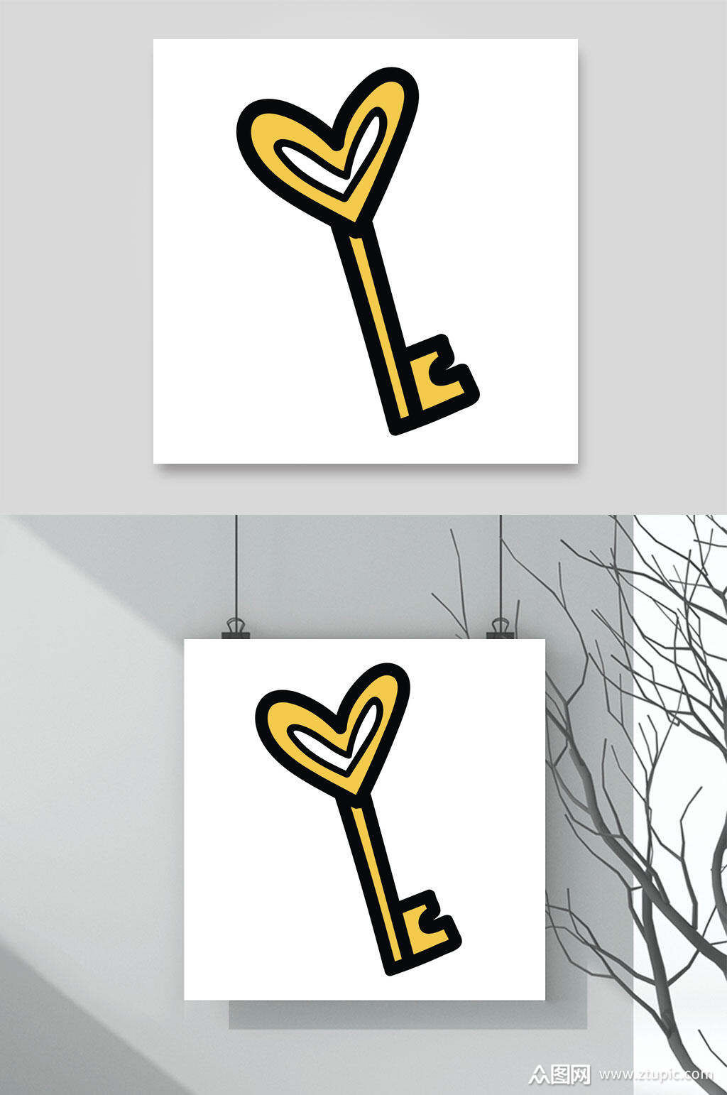 手绘英文动植物钥匙矢量素材