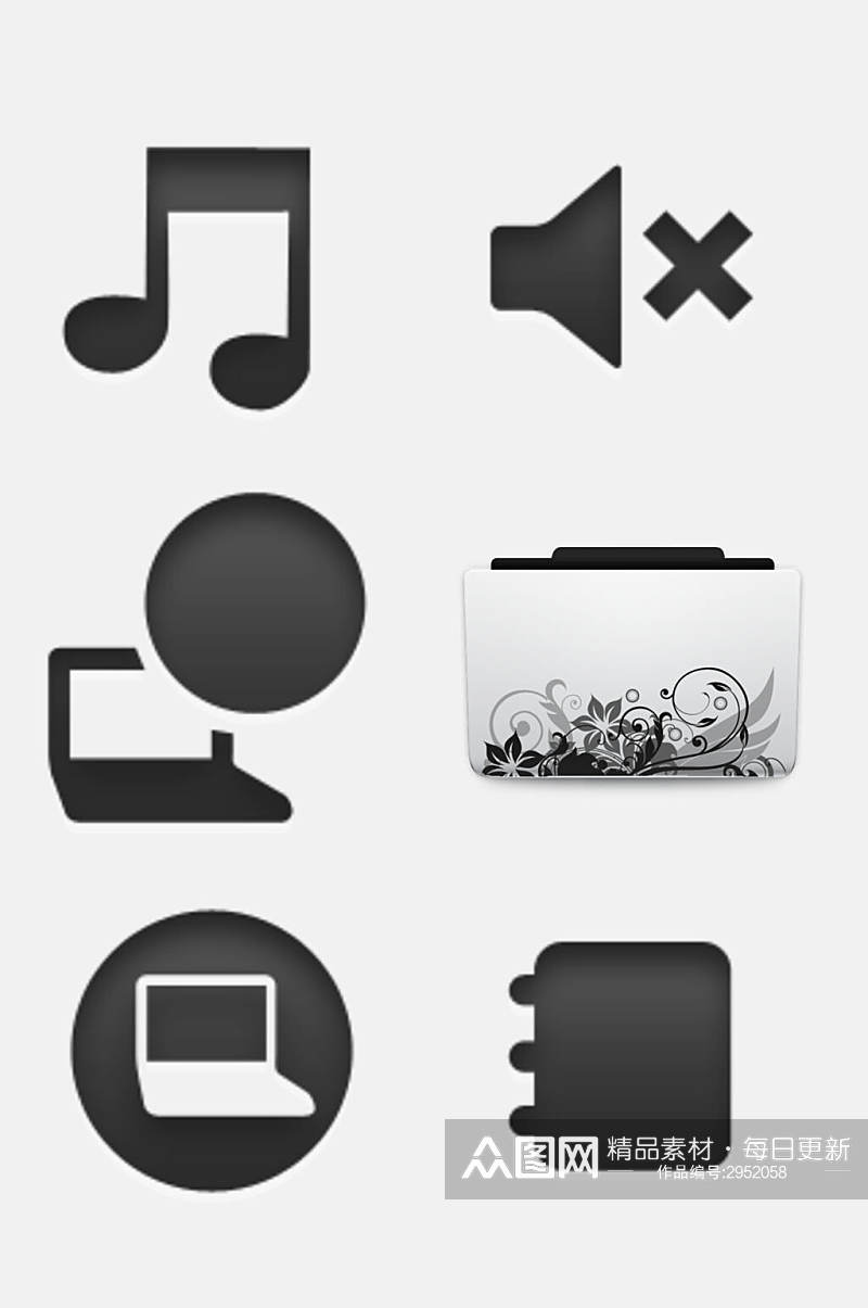 黑白套系图标免抠设计元素素材