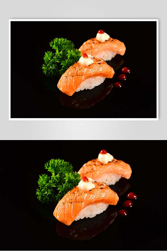 黑底三文鱼日海料理美食高清图片