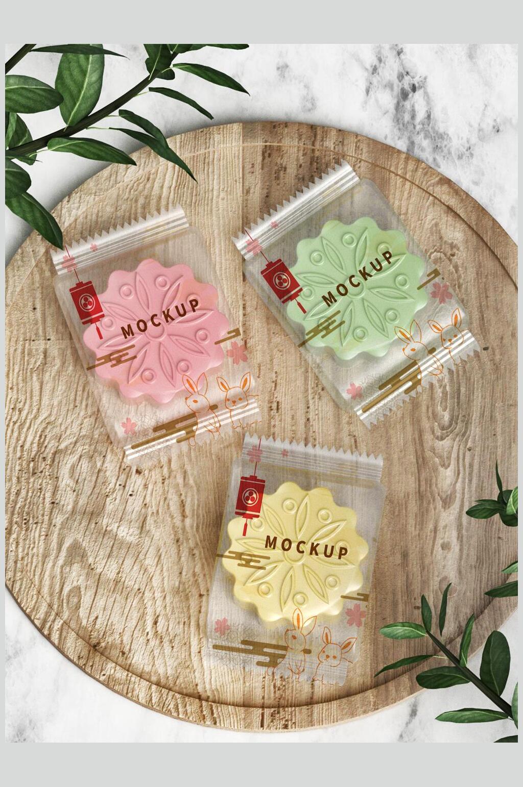 透明玉兔祥云中秋節(jié)月餅包裝袋包裝樣機(jī)素材