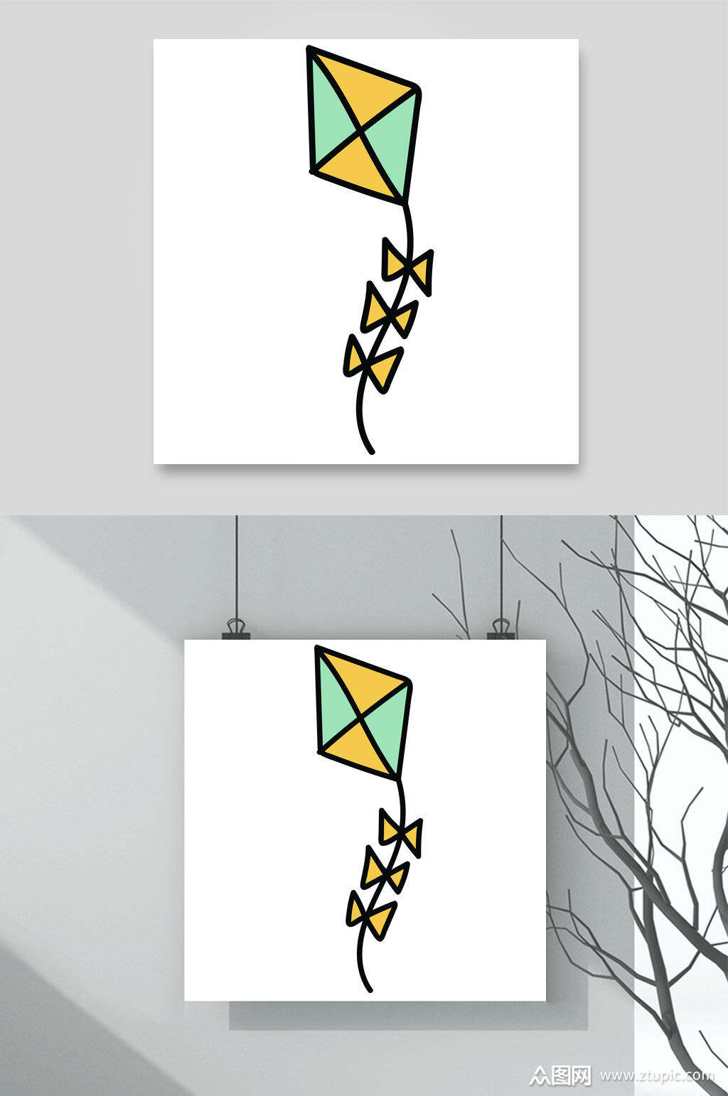 手绘英文风筝动植物矢量素材素材