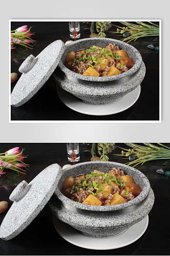 石锅土豆排骨美食淮扬菜摄影图食品图片
