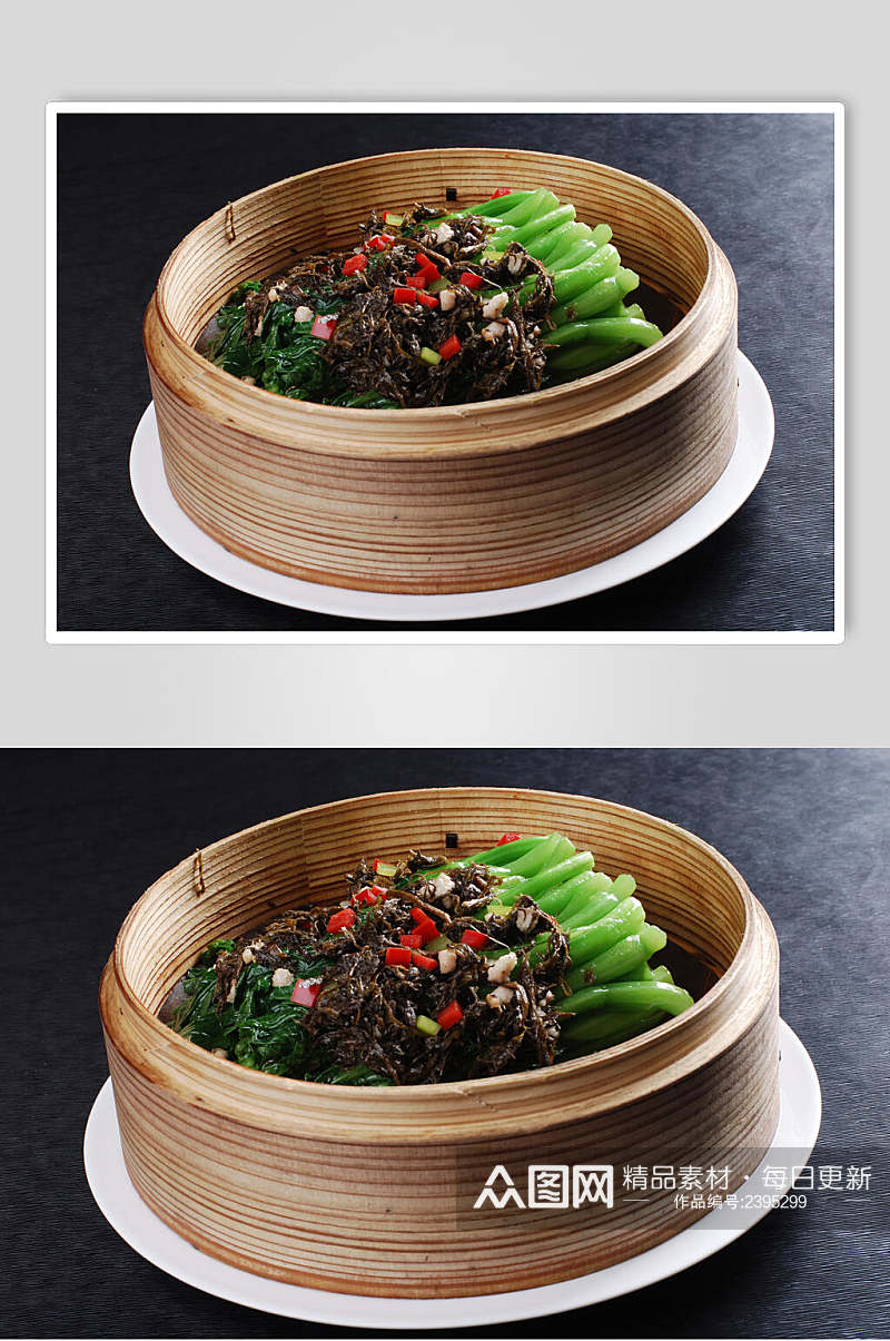 榄菜肉松蒸菜心美食图片素材
