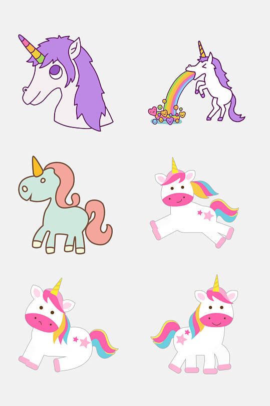 炫彩缤纷独角兽免抠元素