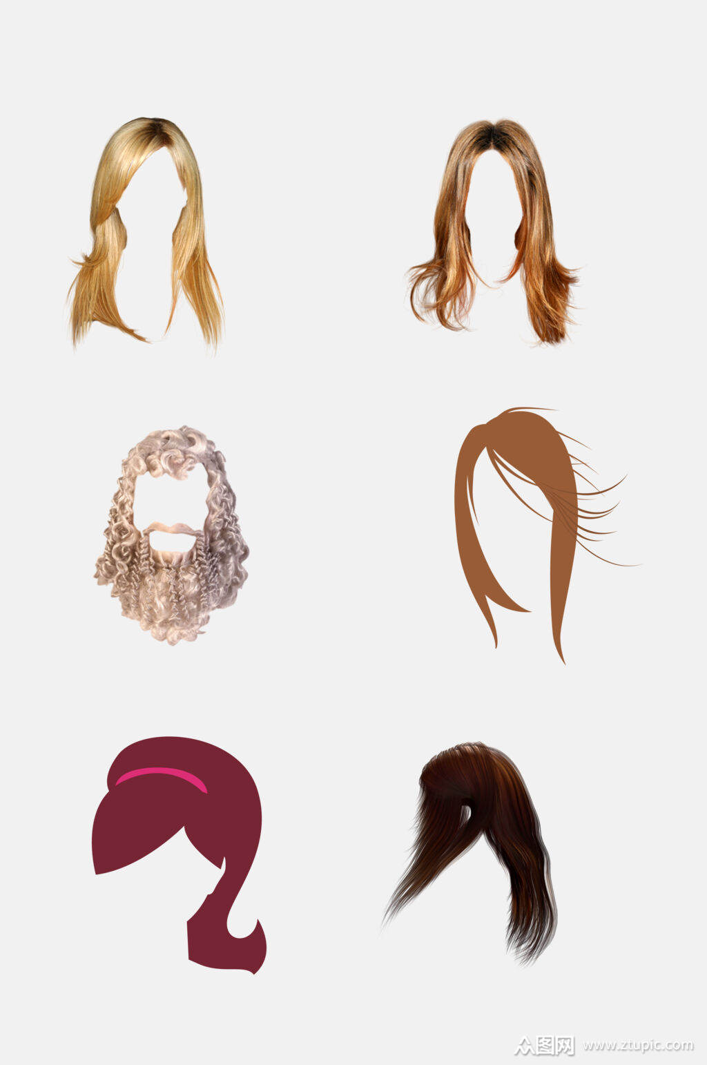创意长发发型头发免抠素材