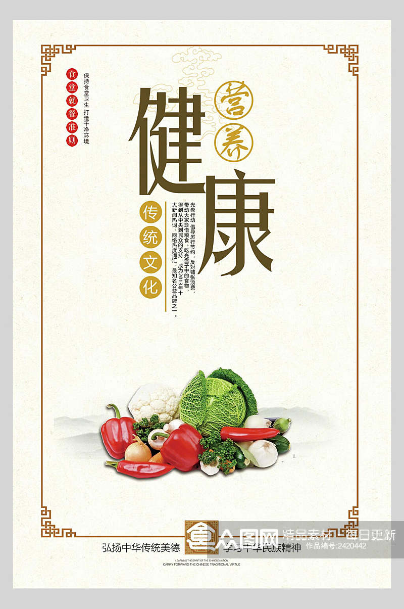 营养健康传统文化食堂文化标语宣传挂画海报素材