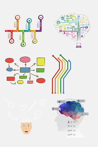 炫彩思维导图分析免抠素材