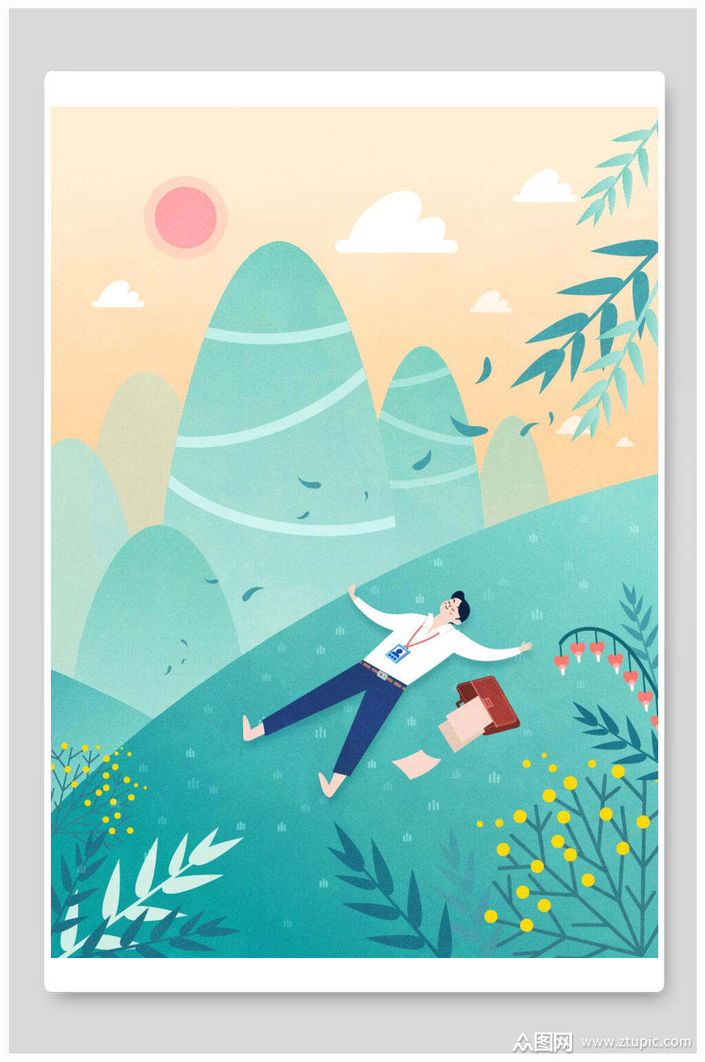 可爱蓝绿色卡通插画素材