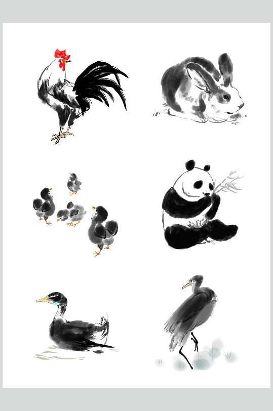 唯美水墨中國(guó)風(fēng)動(dòng)物矢量素材
