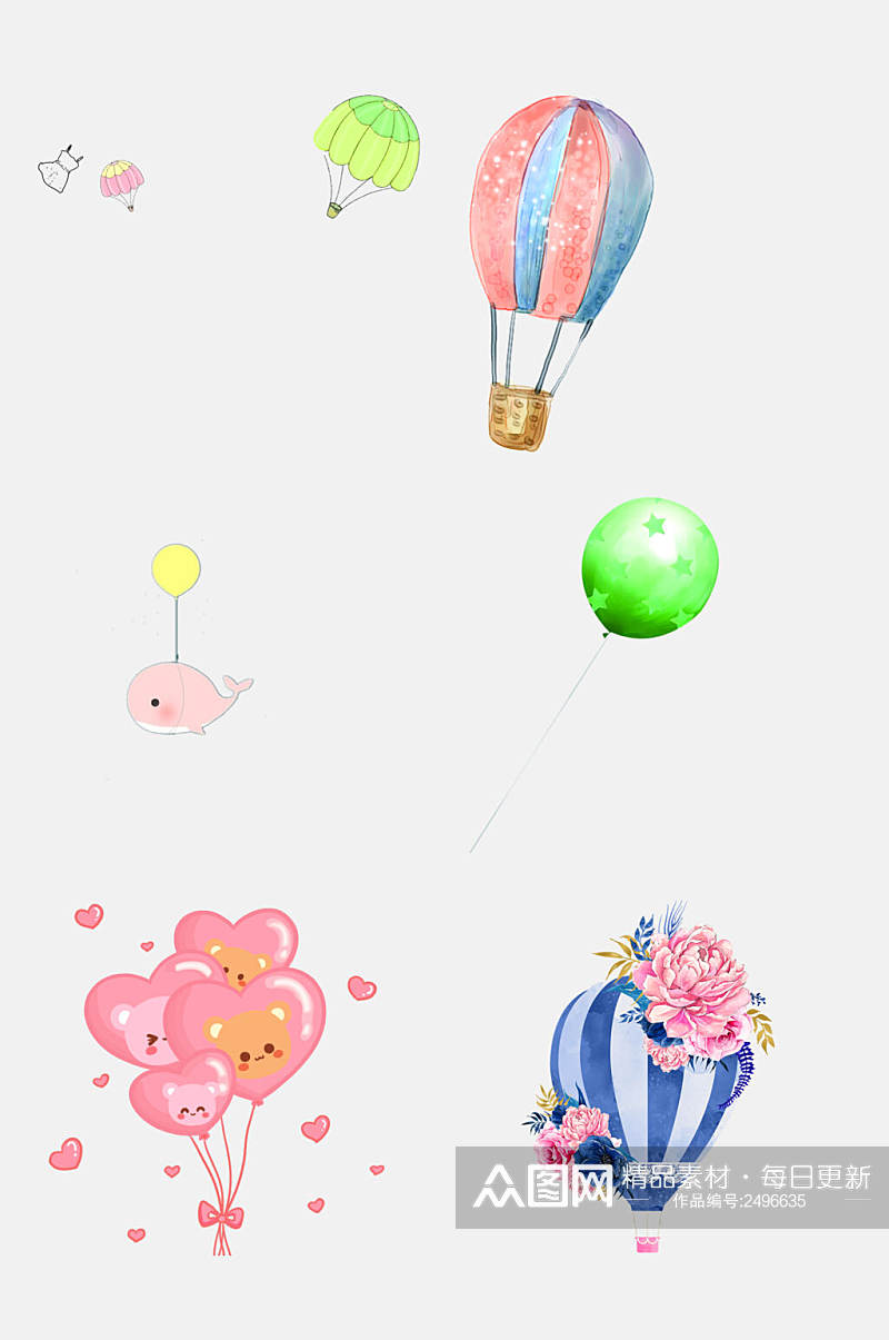 简洁彩色气球热气球免抠素材素材