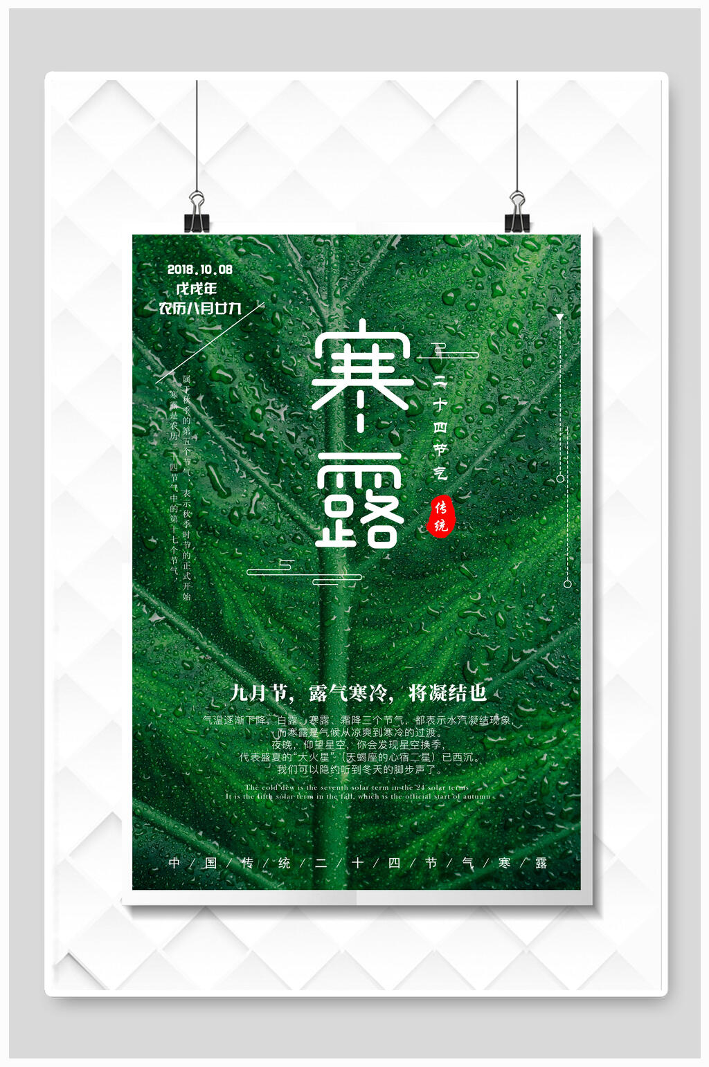 清新绿色寒露传统节气海报素材