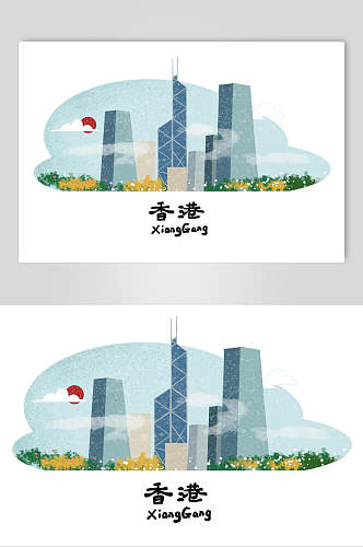 香港景点地标插画素材