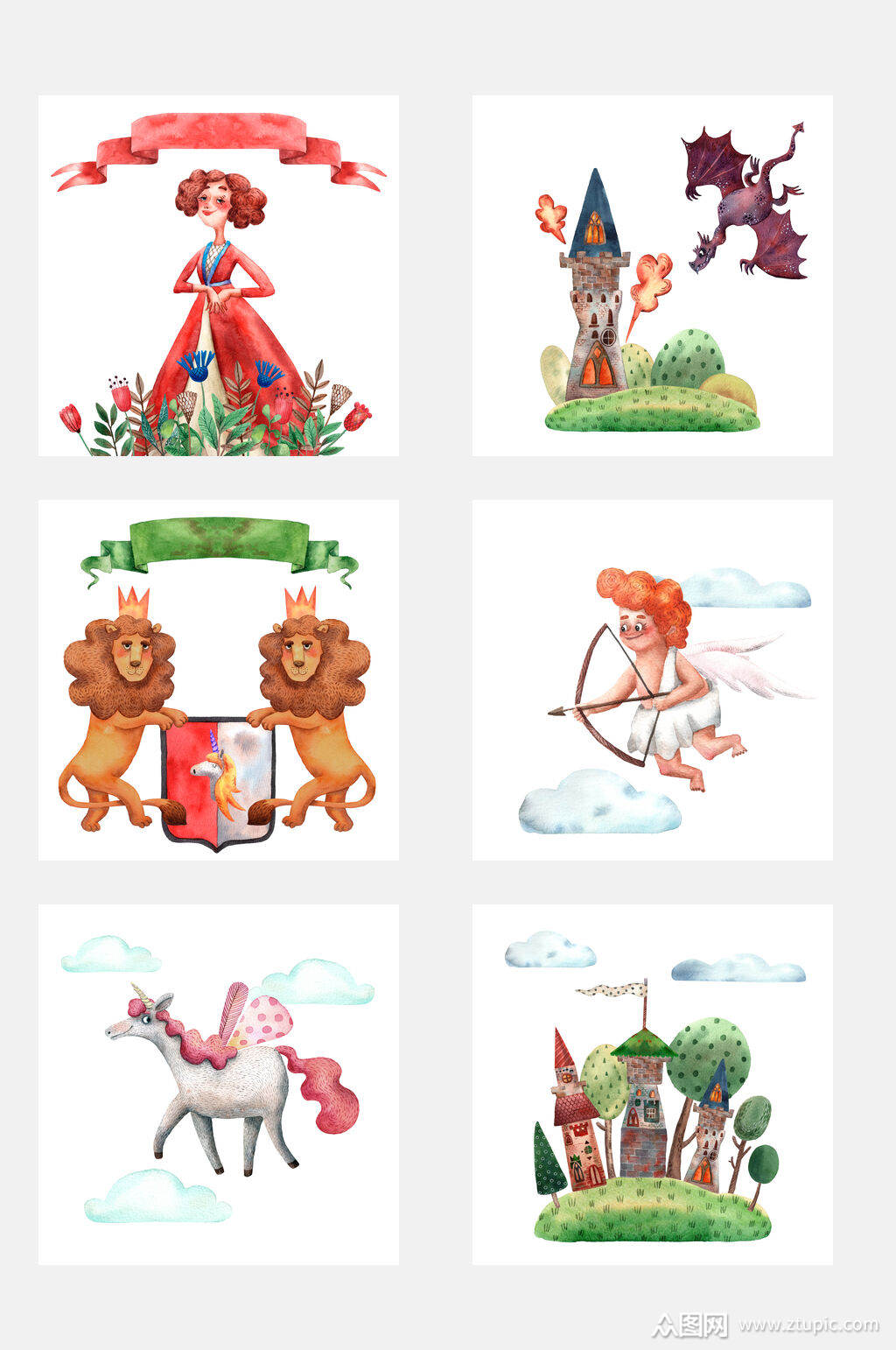 清新水彩手绘创意人物动物免抠元素