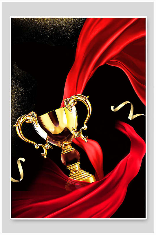 金奖杯红绸带倒计时海报背景