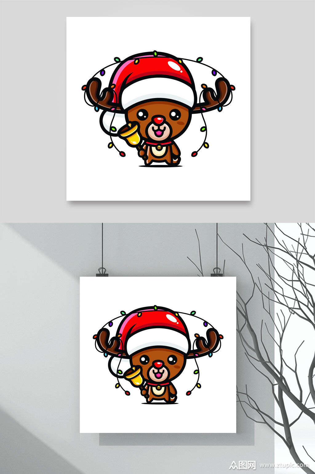 麋鹿动物卡通圣诞节矢量素材素材