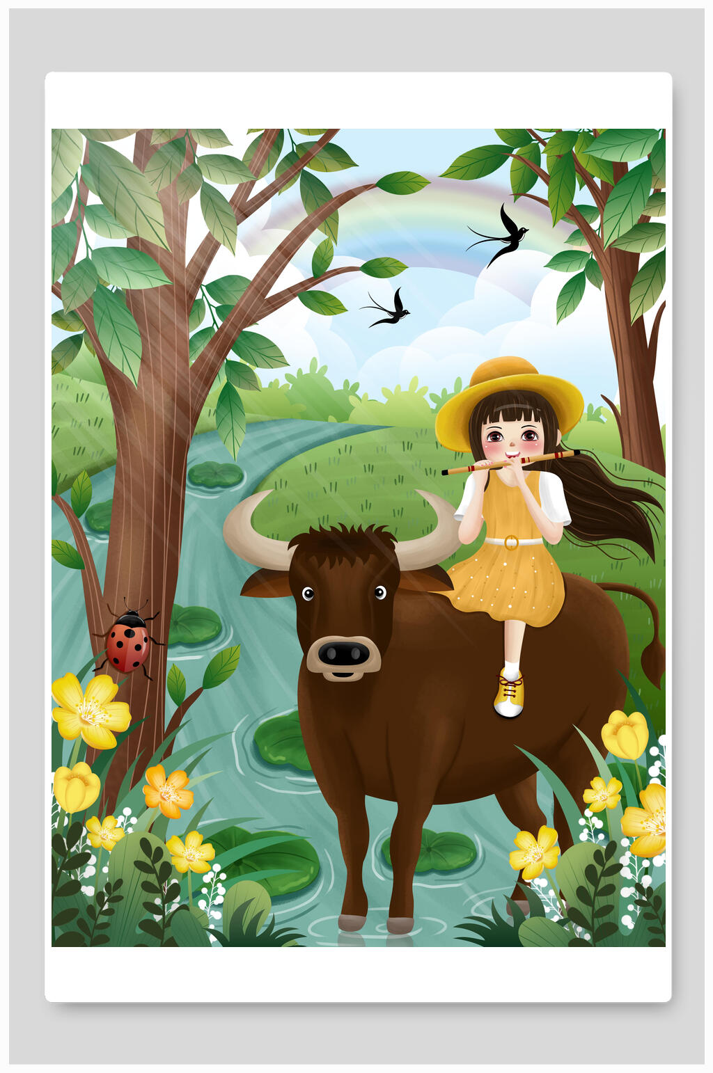 中式手绘清明节插画素材素材