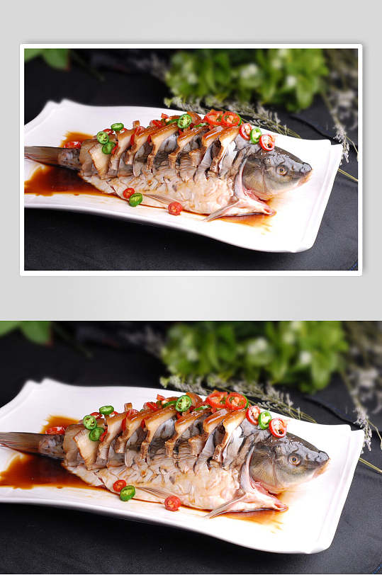 热菜卤汁蒸鱼食物图片
