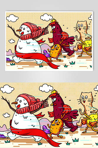 雪人潮流涂鸦插画素材