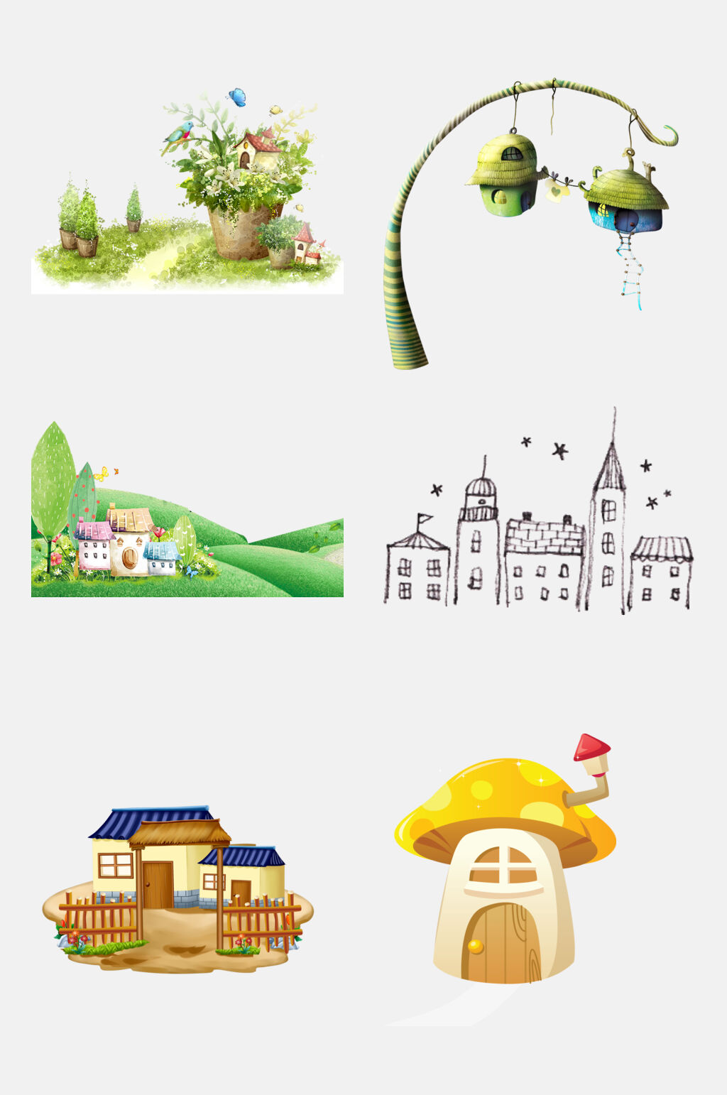 清新创意卡通蘑菇房子建筑免抠素材