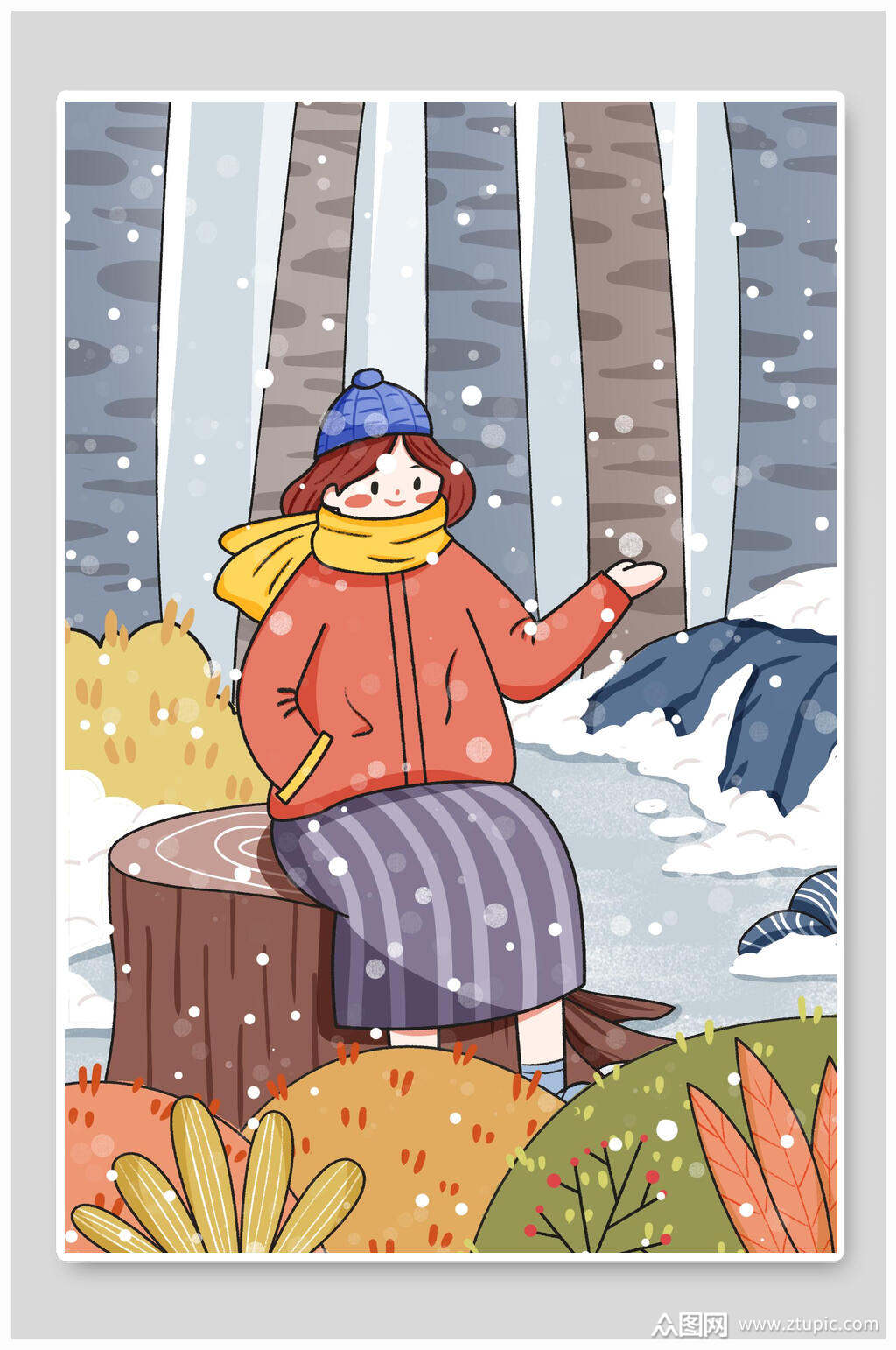 手绘冬天卡通插画素材