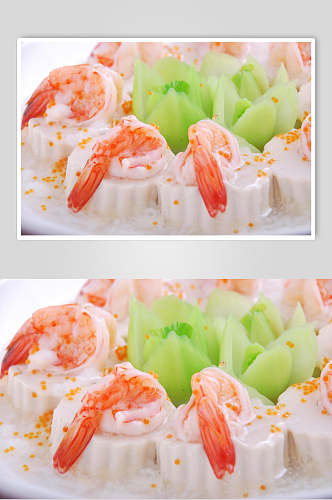粤菜鲜虾蟹子蒸豆腐食物高清图片