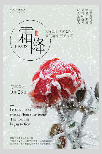 冬季植物霜降二十四节气宣传海报