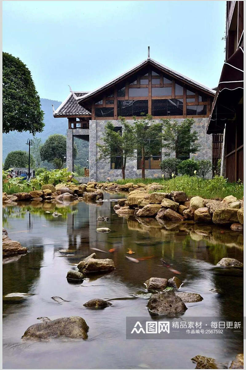 黄丝江边度假酒店河流图片素材