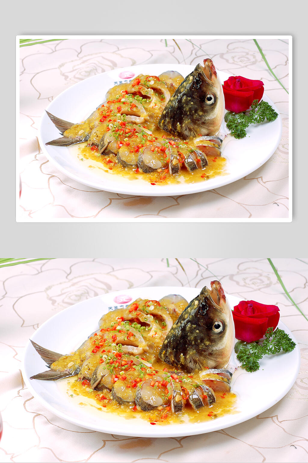 热菜酱椒蒸花鲢食物高清图片素材