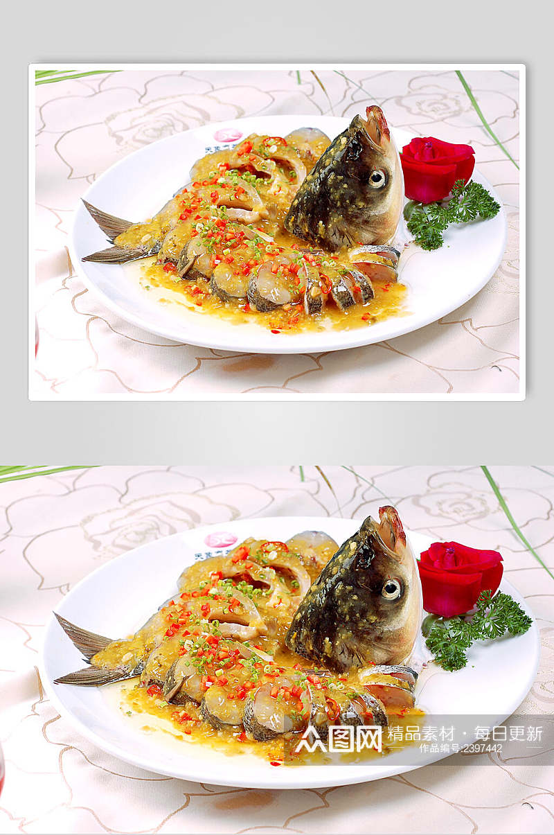 热菜酱椒蒸花鲢食物高清图片素材