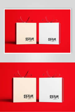 白色红色拼接礼品盒国潮样机设计