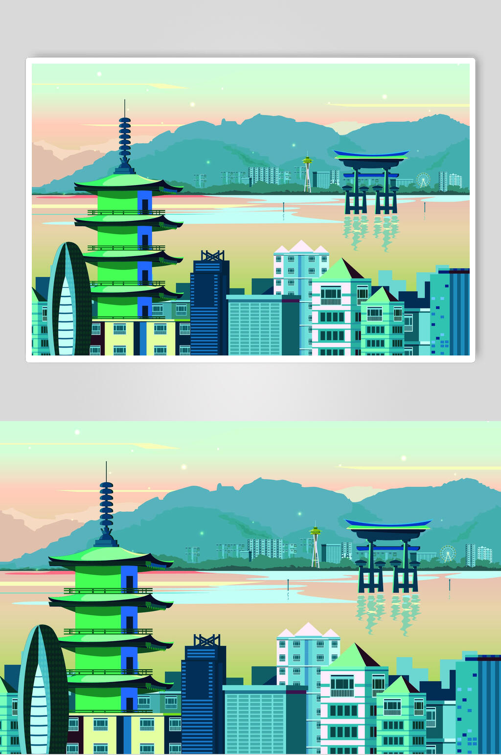 卡通建筑城市风光矢量素材设计元素素材